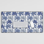 Retro Palm Springs vibes // white background highball indigo electric and pastel blue palm trees oxford navy blue lines Desk Mat Gallery Image 1