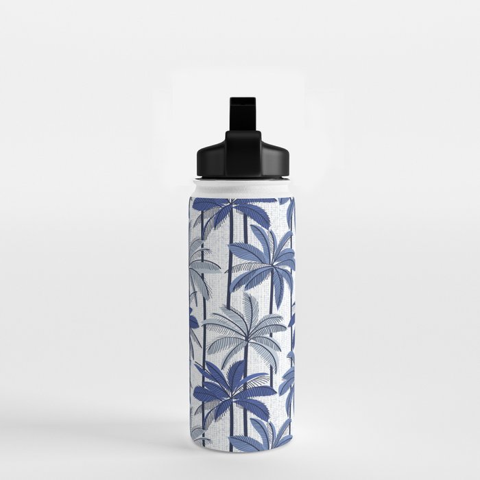 Retro Palm Springs vibes // white background highball indigo electric and pastel blue palm trees oxford navy blue lines Water Bottle Gallery Image 2