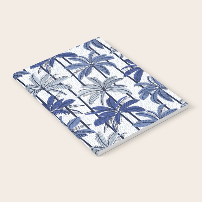Retro Palm Springs vibes // white background highball indigo electric and pastel blue palm trees oxford navy blue lines Notebook Gallery Image 1