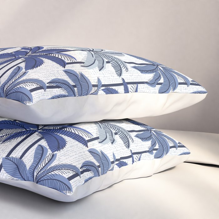 Retro Palm Springs vibes // white background highball indigo electric and pastel blue palm trees oxford navy blue lines Pillow Sham Gallery Image 3