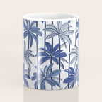 Retro Palm Springs vibes // white background highball indigo electric and pastel blue palm trees oxford navy blue lines Coffee Mug Gallery Image 4