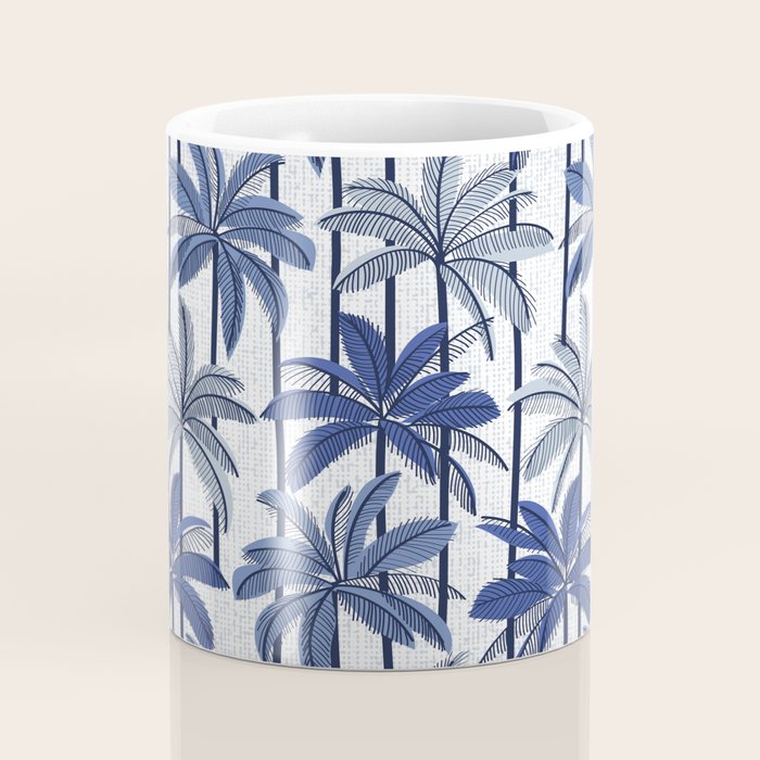 Retro Palm Springs vibes // white background highball indigo electric and pastel blue palm trees oxford navy blue lines Coffee Mug Gallery Image 4