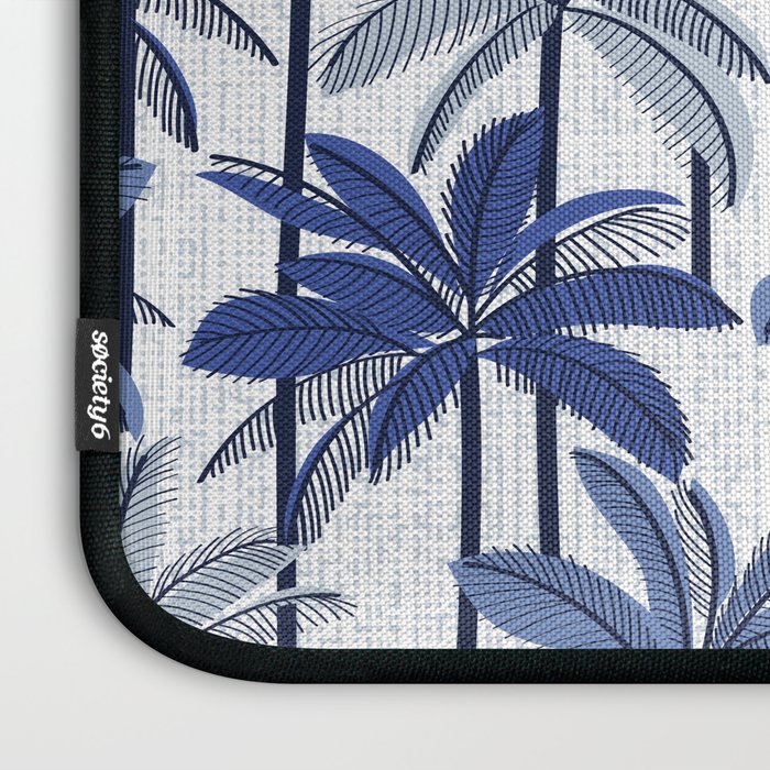 Retro Palm Springs vibes // white background highball indigo electric and pastel blue palm trees oxford navy blue lines Laptop Sleeve Gallery Image 3