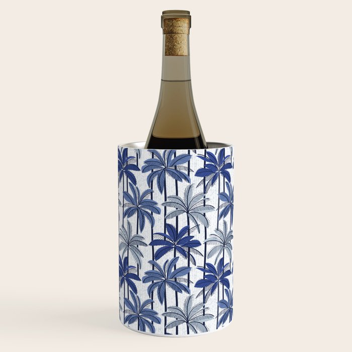 Retro Palm Springs vibes // white background highball indigo electric and pastel blue palm trees oxford navy blue lines Wine Chiller Gallery Image 1