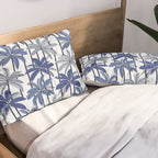 Retro Palm Springs vibes // white background highball indigo electric and pastel blue palm trees oxford navy blue lines Pillow Sham Gallery Image 2