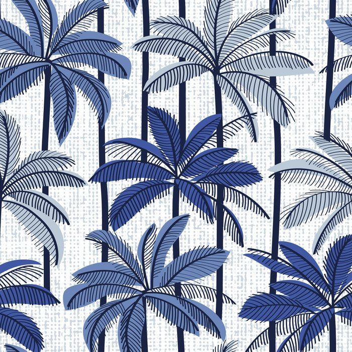 Retro Palm Springs vibes // white background highball indigo electric and pastel blue palm trees oxford navy blue lines Coffee Mug Gallery Image 2