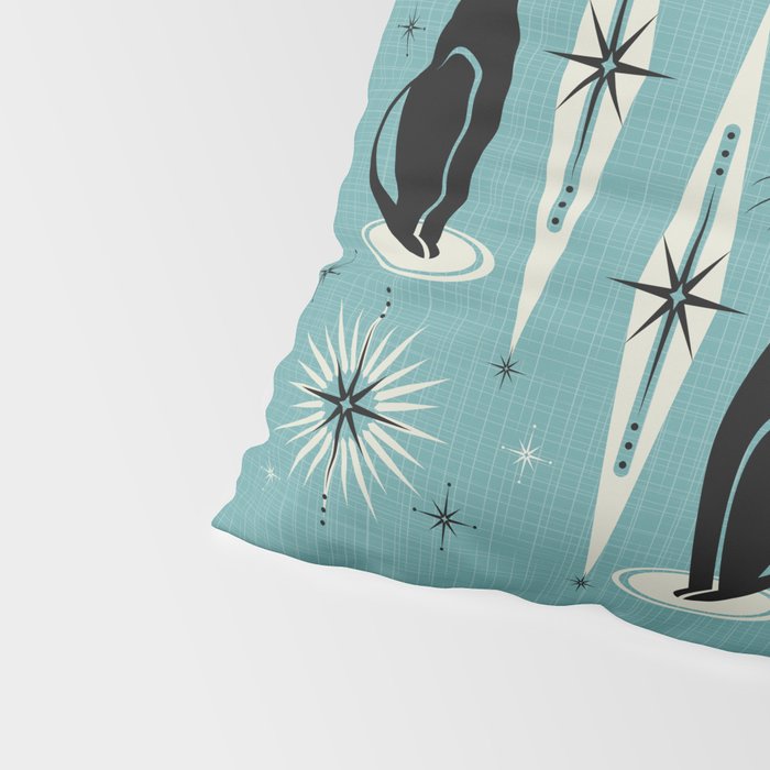 Mid Century Meow Retro Atomic Cats on Blue Pillow Sham Gallery Image 4