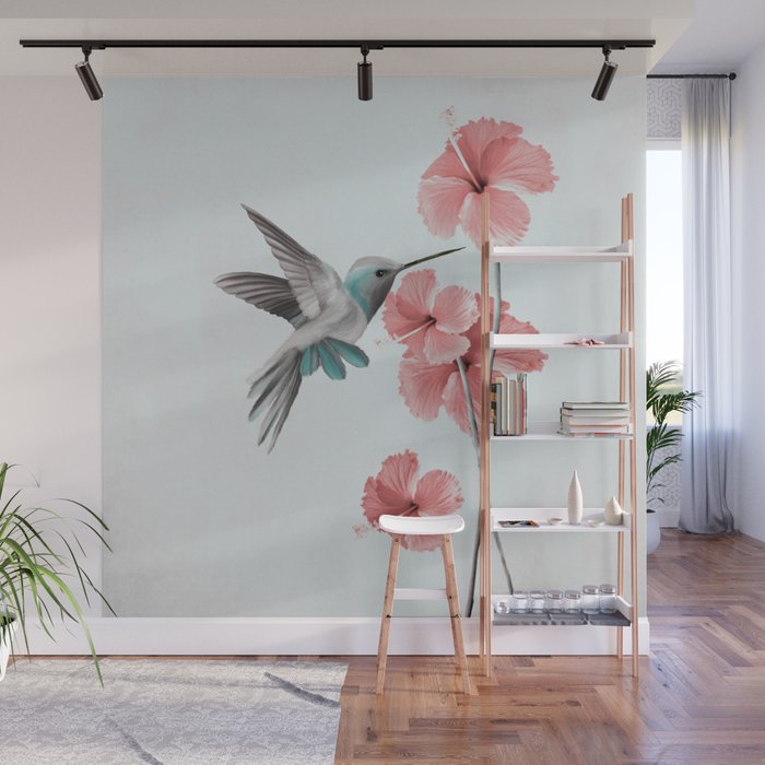 Hummingbird with Hibiscus Wall Mural Gallery Image 1