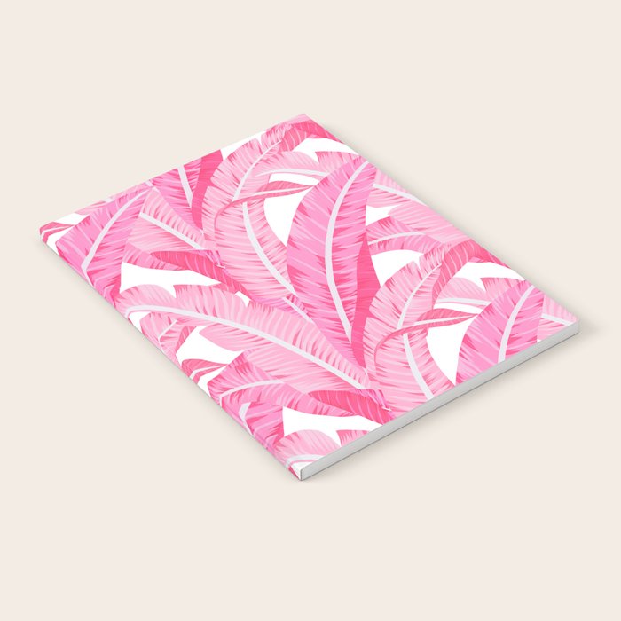 Pink banana leaves tropical pattern on white Notebook Gallery Image 1