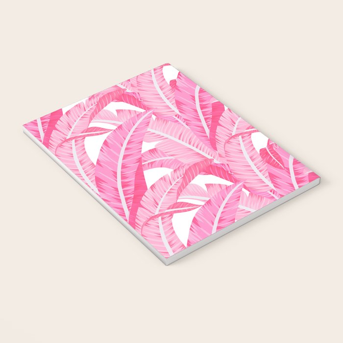 Pink banana leaves tropical pattern on white Notebook Gallery Image 3