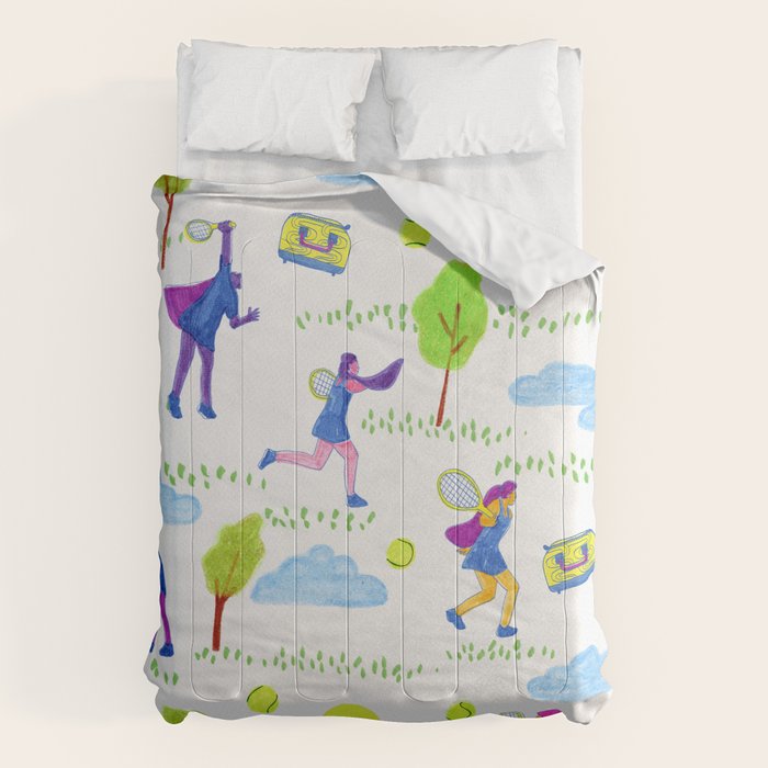 Let's Play Tennis in White & Blue Comforter Gallery Image 1