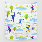 Let's Play Tennis in White & Blue Wall Tapestry Gallery Image 4