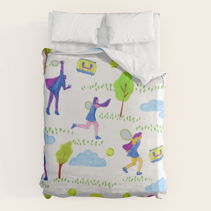 Let's Play Tennis in White & Blue Duvet Cover Gallery Image 1