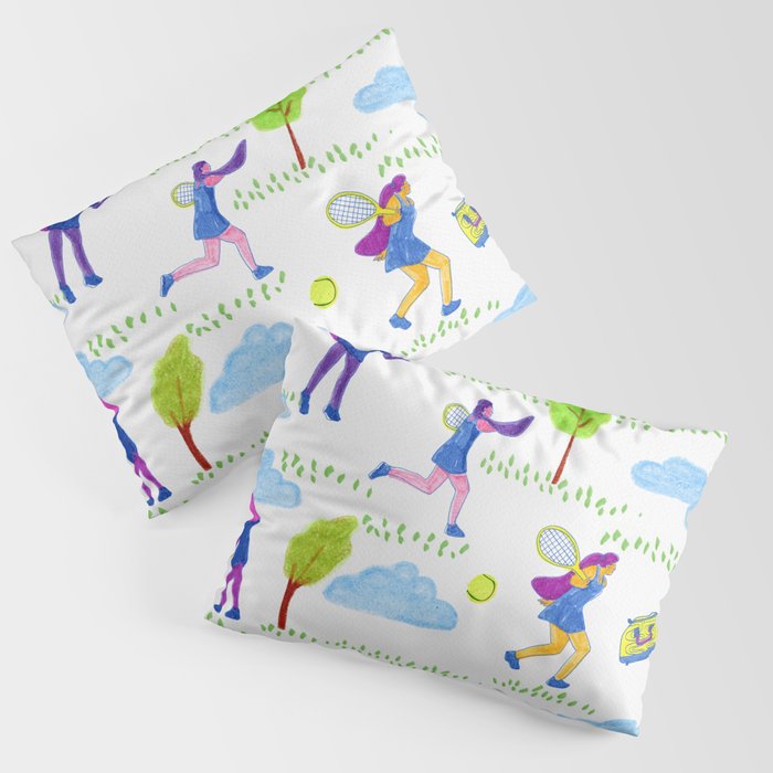 Let's Play Tennis in White & Blue Pillow Sham Gallery Image 3