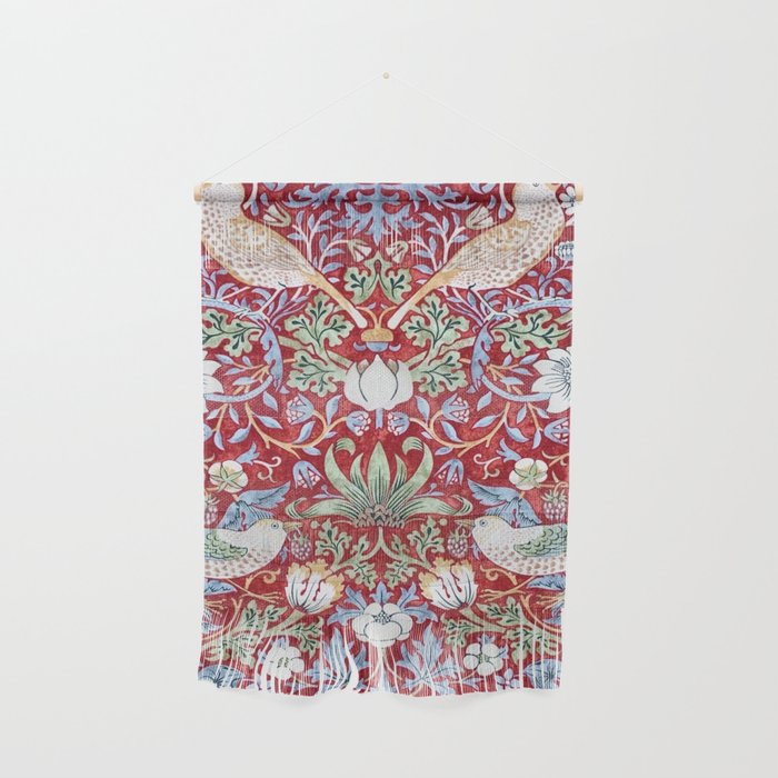 William Morris Strawberry Thief Detail Burgundy Red Wall Hanging Gallery Image 1