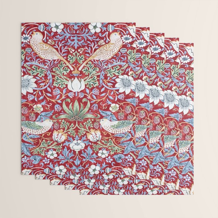 William Morris Strawberry Thief Detail Burgundy Red Wrapping Paper Gallery Image 3