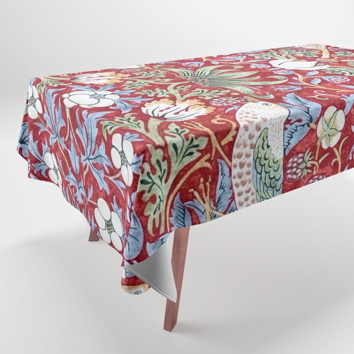William Morris Strawberry Thief Detail Burgundy Red Tablecloth Gallery Image 1