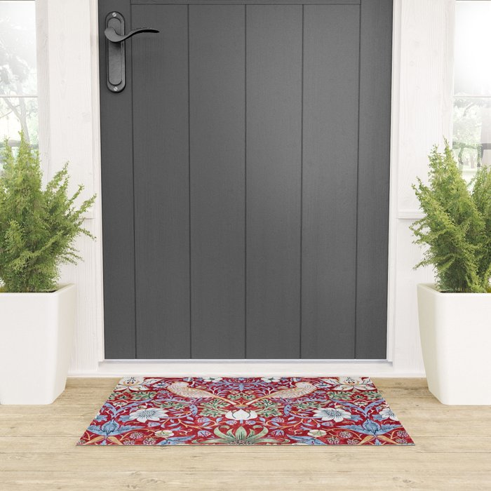 William Morris Strawberry Thief Detail Burgundy Red Welcome Mat Gallery Image 3