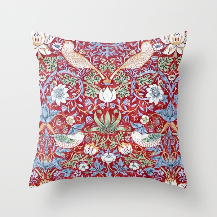 William Morris Strawberry Thief Detail Burgundy Red Throw Pillow Gallery Image 6