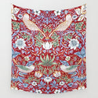 William Morris Strawberry Thief Detail Burgundy Red Wall Tapestry Gallery Image 4