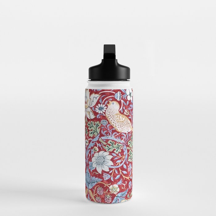 William Morris Strawberry Thief Detail Burgundy Red Water Bottle Gallery Image 3