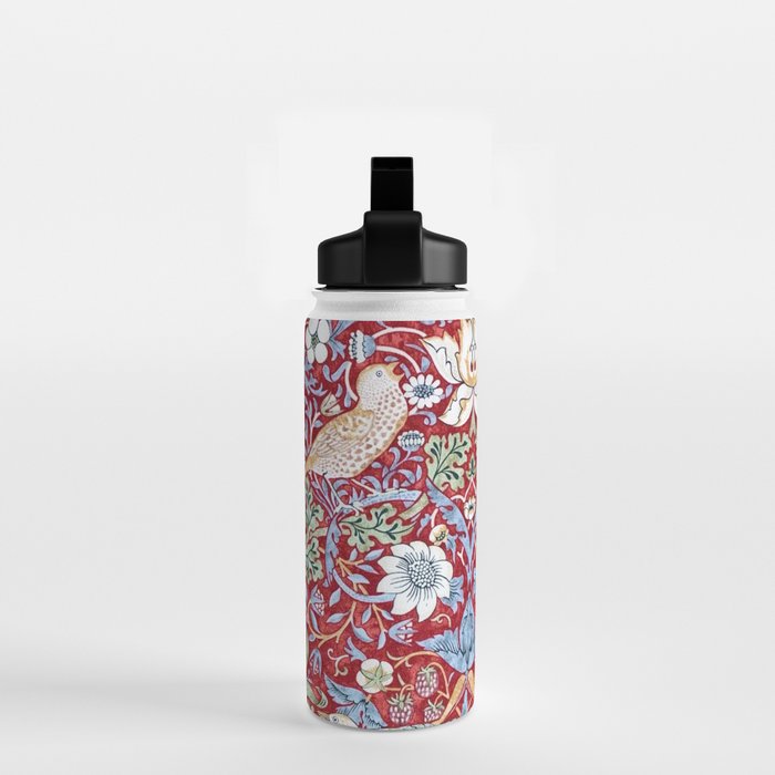 William Morris Strawberry Thief Detail Burgundy Red Water Bottle Gallery Image 2
