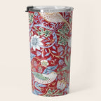 William Morris Strawberry Thief Detail Burgundy Red Travel Mug Gallery Image 3