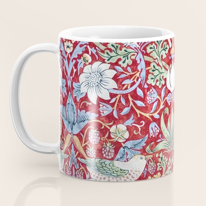 William Morris Strawberry Thief Detail Burgundy Red Coffee Mug Gallery Image 3