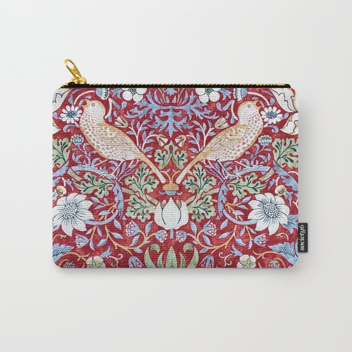 William Morris Strawberry Thief Detail Burgundy Red Carry All Pouch Gallery Image 1