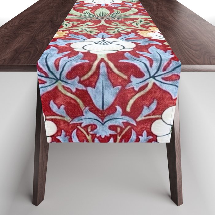 William Morris Strawberry Thief Detail Burgundy Red Table Runner Gallery Image 1