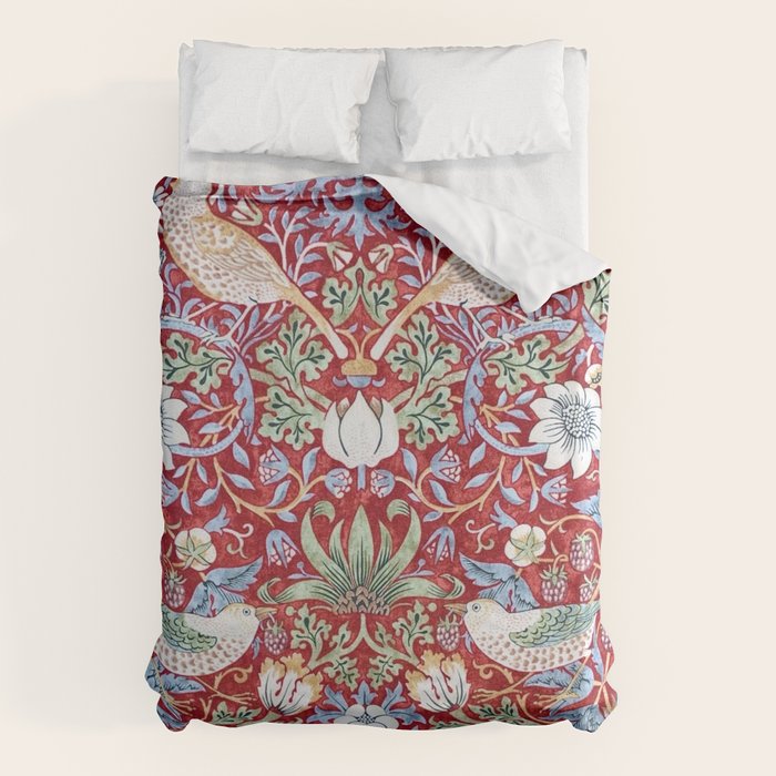 William Morris Strawberry Thief Detail Burgundy Red Duvet Cover Gallery Image 1