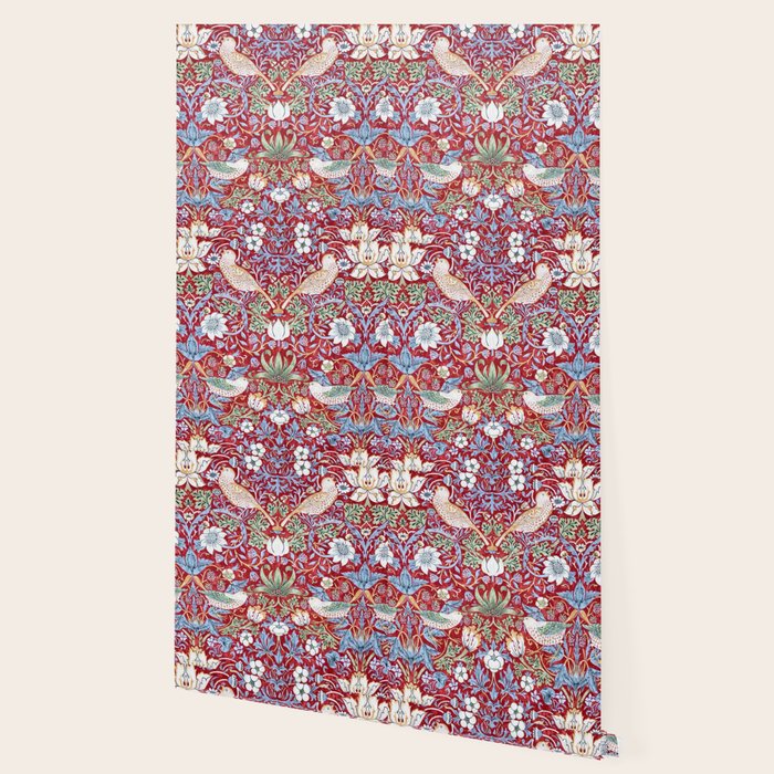 William Morris Strawberry Thief Detail Burgundy Red Wallpaper Gallery Image 2