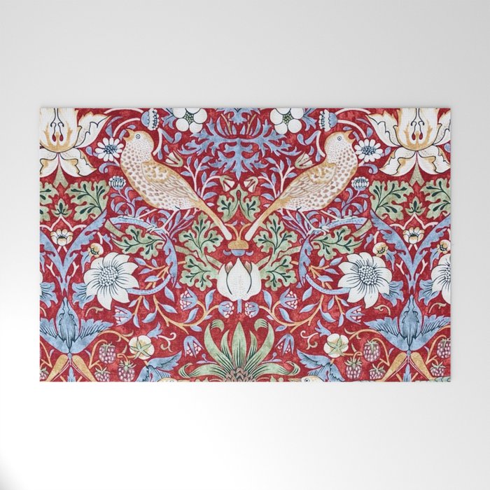 William Morris Strawberry Thief Detail Burgundy Red Welcome Mat Gallery Image 1