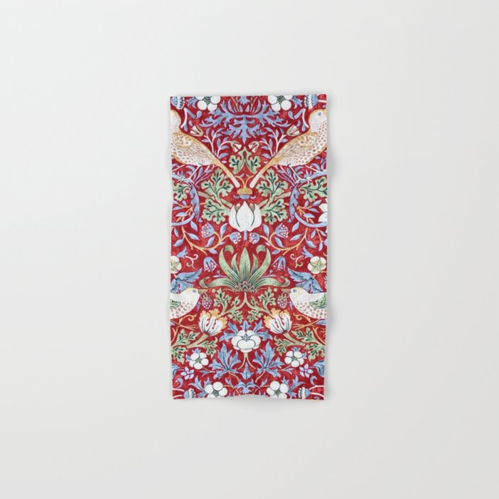 William Morris Strawberry Thief Detail Burgundy Red Bath Towel Gallery Image 1