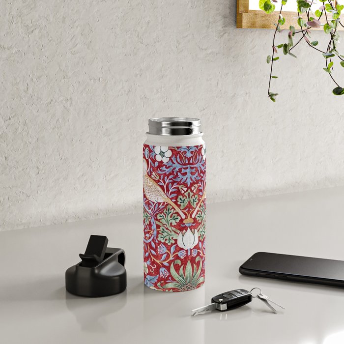 William Morris Strawberry Thief Detail Burgundy Red Water Bottle Gallery Image 4