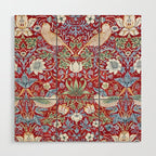 William Morris Strawberry Thief Detail Burgundy Red Wood Wall Art Gallery Image 1