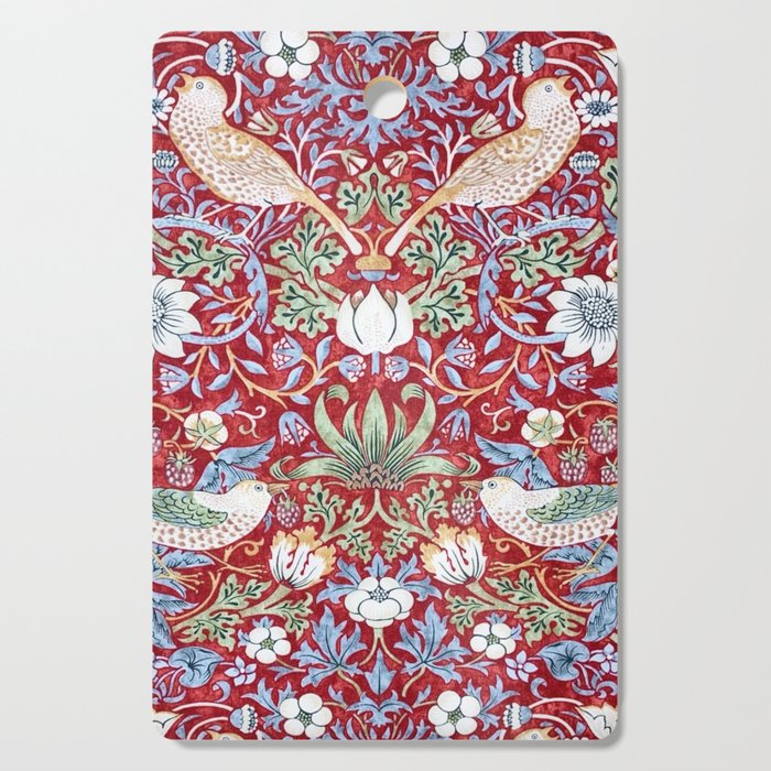 William Morris Strawberry Thief Detail Burgundy Red Cutting Board Gallery Image 1