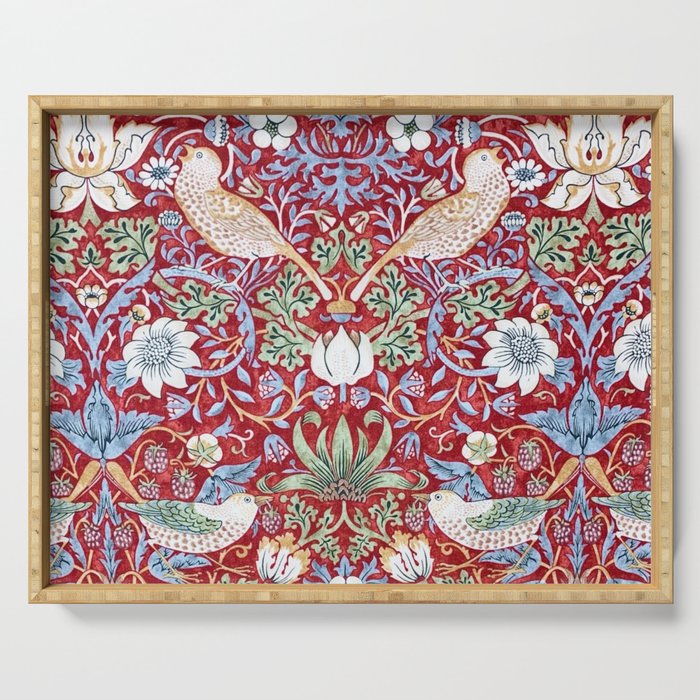 William Morris Strawberry Thief Detail Burgundy Red Serving Tray Gallery Image 1