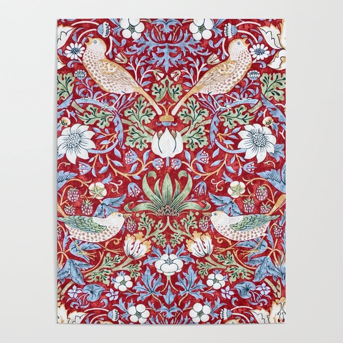 William Morris Strawberry Thief Detail Burgundy Red Poster Gallery Image 4