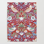 William Morris Strawberry Thief Detail Burgundy Red Poster Gallery Image 4