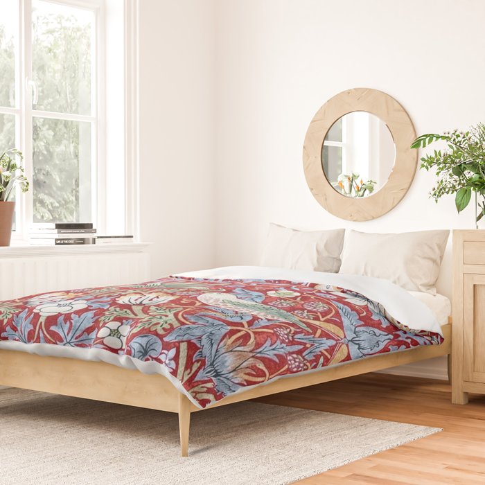 William Morris Strawberry Thief Detail Burgundy Red Duvet Cover Gallery Image 2