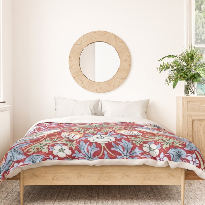 William Morris Strawberry Thief Detail Burgundy Red Duvet Cover Gallery Image 3