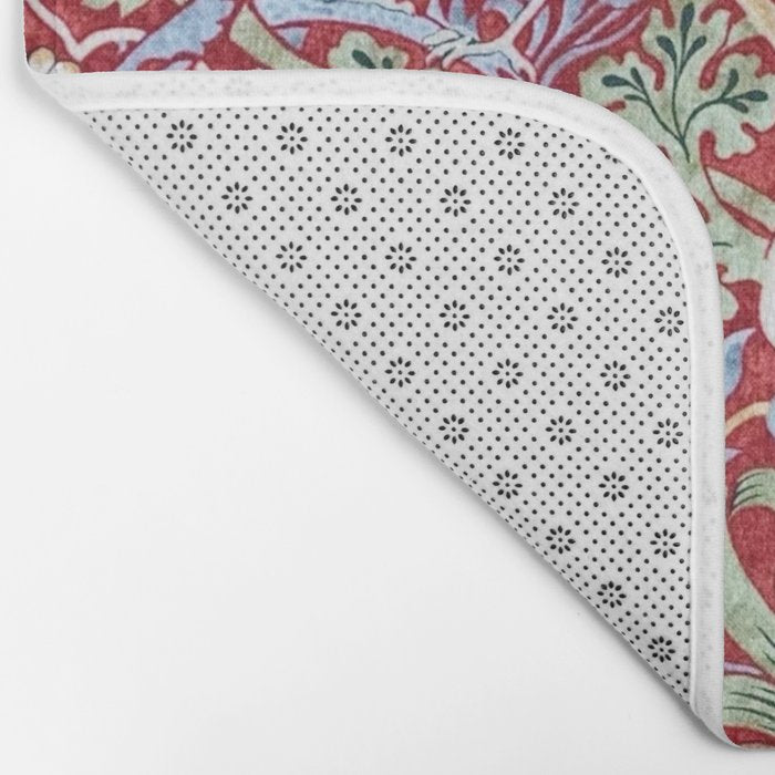William Morris Strawberry Thief Detail Burgundy Red Bath Mat Gallery Image 2