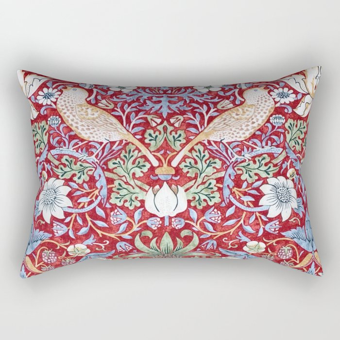 William Morris Strawberry Thief Detail Burgundy Red Rectangular Pillow Gallery Image 1
