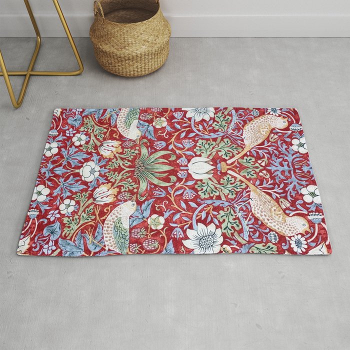 William Morris Strawberry Thief Detail Burgundy Red Rug Gallery Image 1