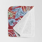 William Morris Strawberry Thief Detail Burgundy Red Throw Blanket Gallery Image 3