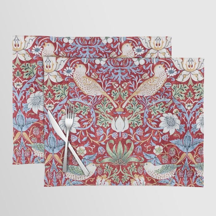 William Morris Strawberry Thief Detail Burgundy Red Placemat Gallery Image 1
