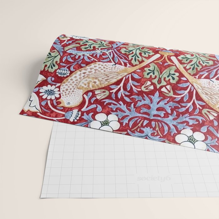 William Morris Strawberry Thief Detail Burgundy Red Wrapping Paper Gallery Image 2