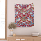 William Morris Strawberry Thief Detail Burgundy Red Wall Tapestry Gallery Image 2
