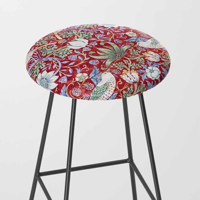 William Morris Strawberry Thief Detail Burgundy Red Stool Gallery Image 2